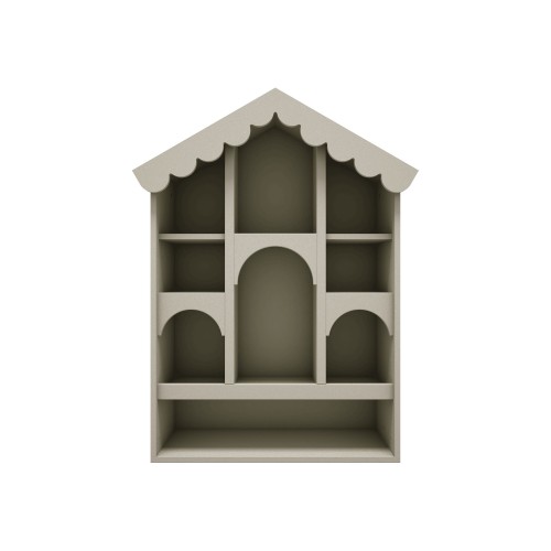 Domek dla lalek Babushka w oliwkowym kolorze z falistym daszkiem – styl retro i funkcjonalność w jednym.