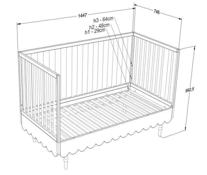 Łóżeczko-tapczanik Babushka róż naturalny – pastelowe łóżeczko z toczonymi nogami, w stylu retro dla dziewczynki wymiary