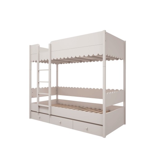 Białe łóżko piętrowe Babushka z szufladą do spania i możliwością rozdzielenia na dwa osobne łóżka
