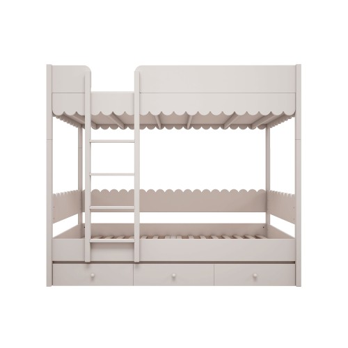 Białe łóżko piętrowe Babushka z szufladą do spania i możliwością rozdzielenia na dwa osobne łóżka