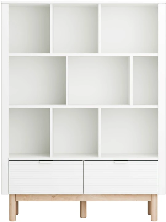 biały regał Miloo z szufladami i półkami