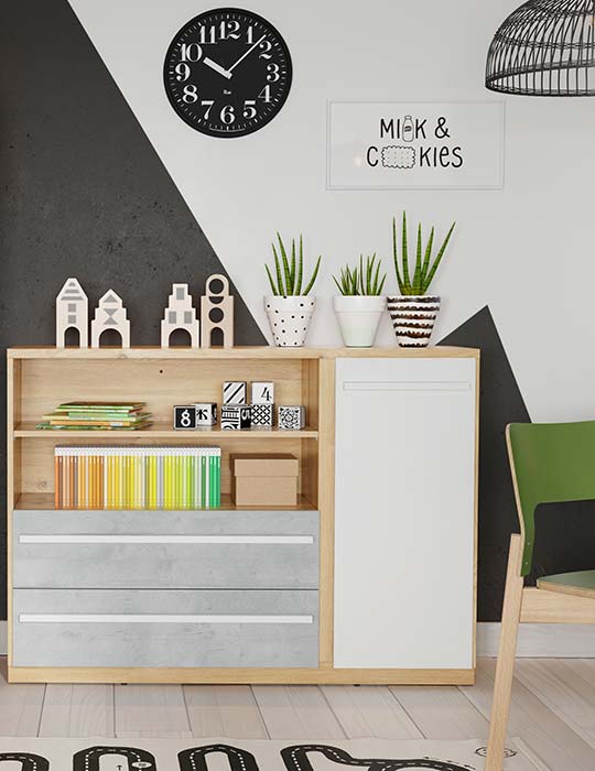 Nowoczesna komoda Plano w aranżacji pokoju młodzieżowego