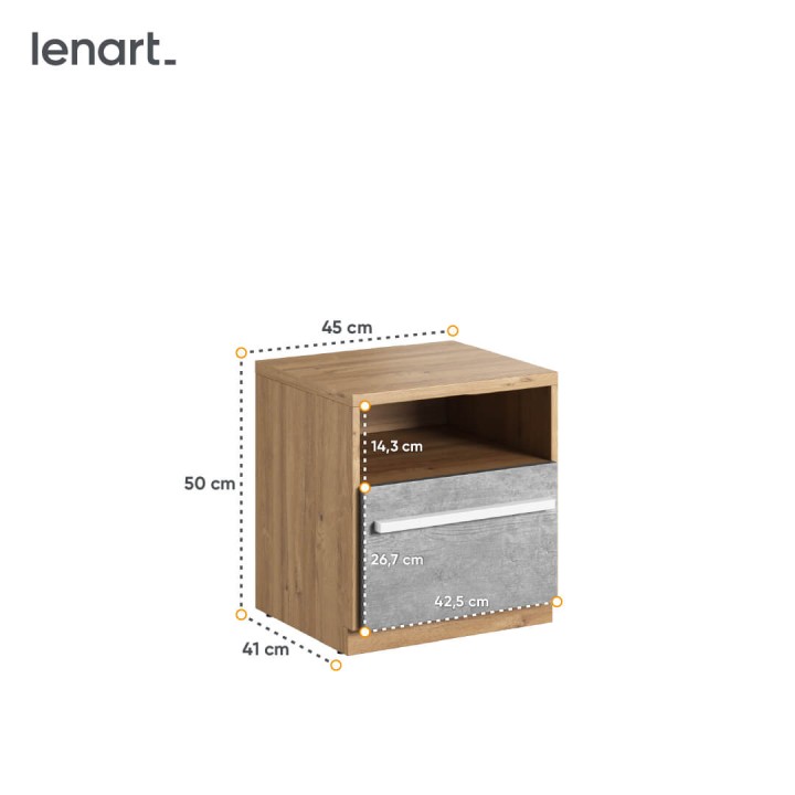 Szafka nocna Plano z wnęką i szufladą – wymiary