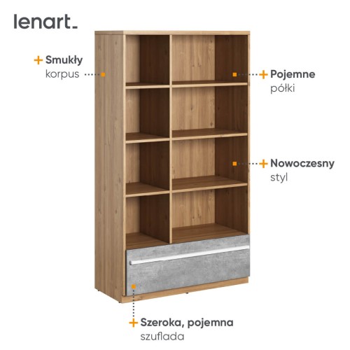 Regał Plano 90 cm z półkami i szufladą - najważniejsze cechy