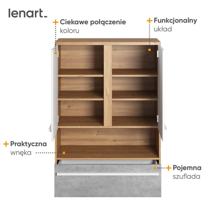 Szafka młodzieżowa Plano 90 cm z szufladą i wnęką – układ półek