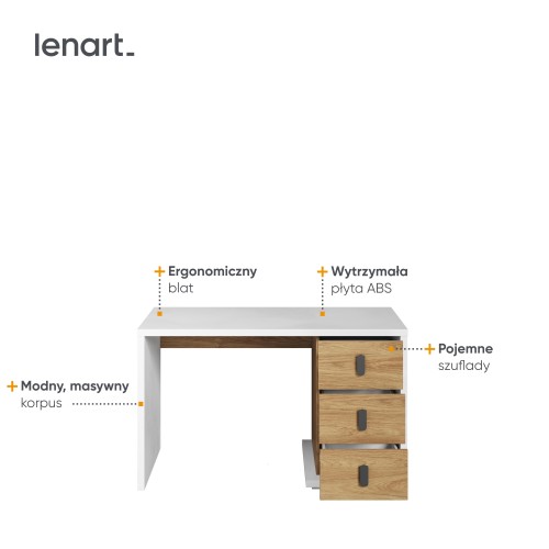 biurko Simi młodzieżowe z trzema szufladami - detale