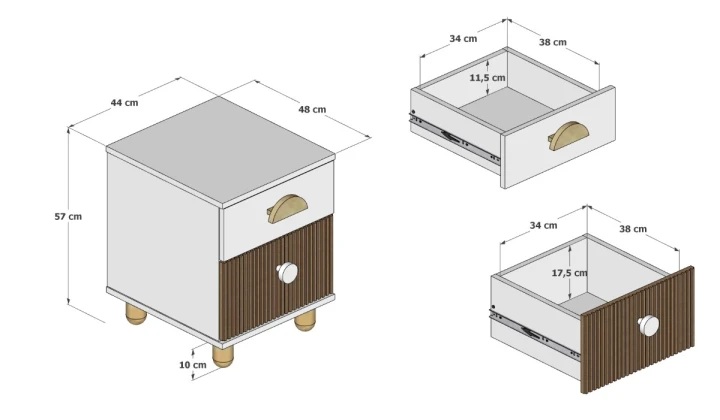 szafka dziecięca kaszmirowa z dwiema szufladami Cocolo - wymiary