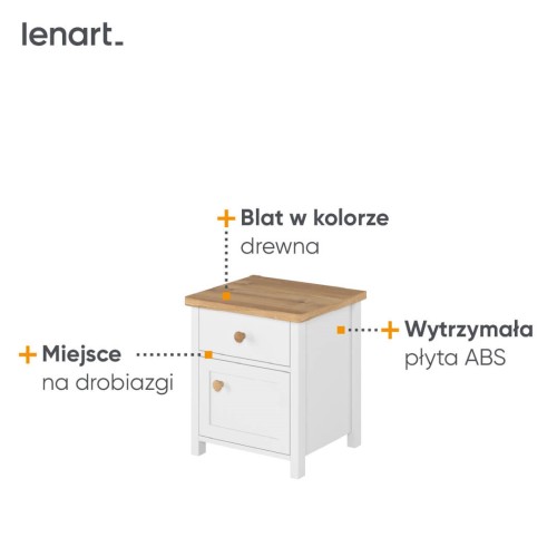 Stolik nocny Story z szufladą i szafką - detale