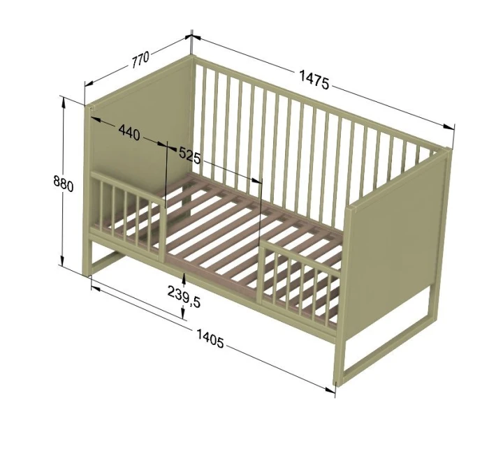 Łóżeczko 140x70 Tweens eukaliptus - wymiary