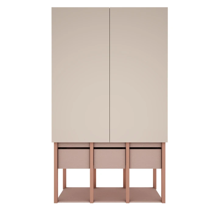 Szafa Tweens róż z frontami w kolorze piaskowego beżu i detalami koralowymi.