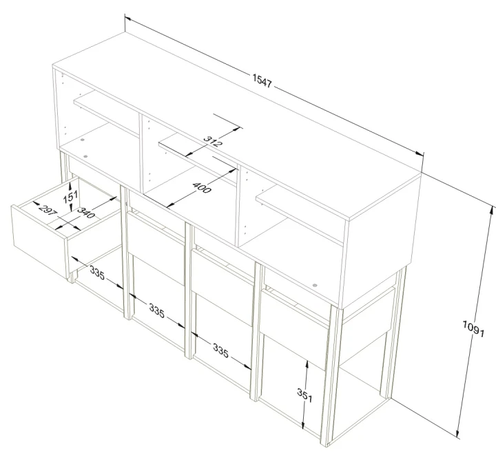 Komoda Tweens niebieska z beżowymi frontami - wymiary