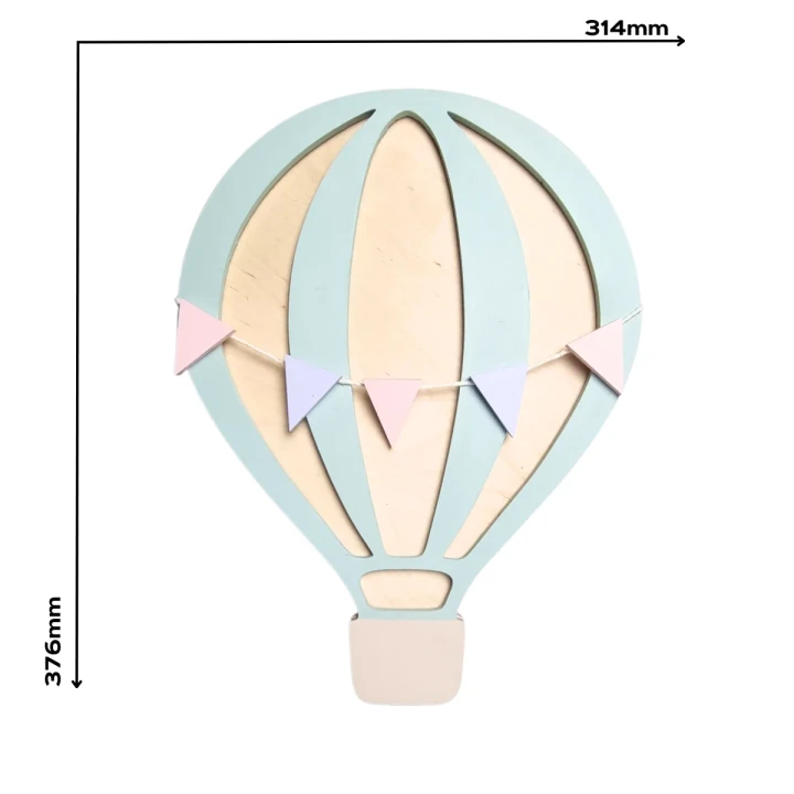 lampka z drewna LED balon niebieski – wymiary