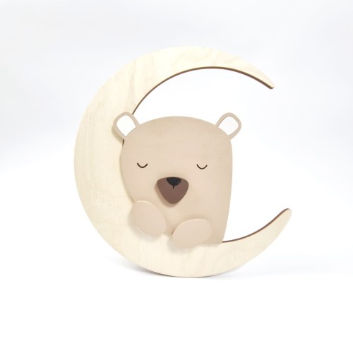 drewniana lampka LED miś na księżycu do pokoju dziecka