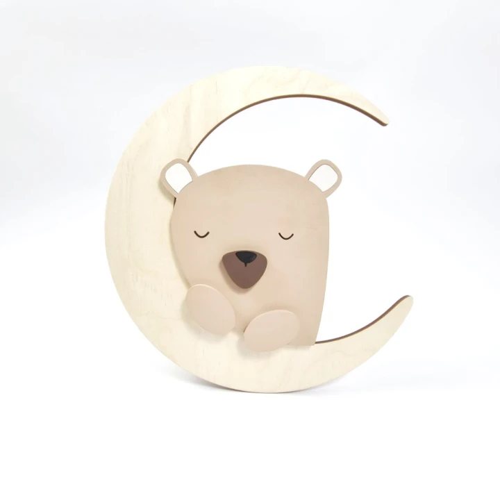 drewniana lampka LED miś na księżycu do pokoju dziecka