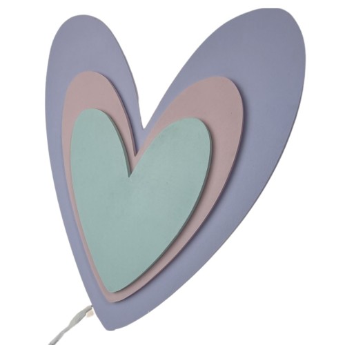 drewniana lampka LED serce tęczowe pastelowe kolory