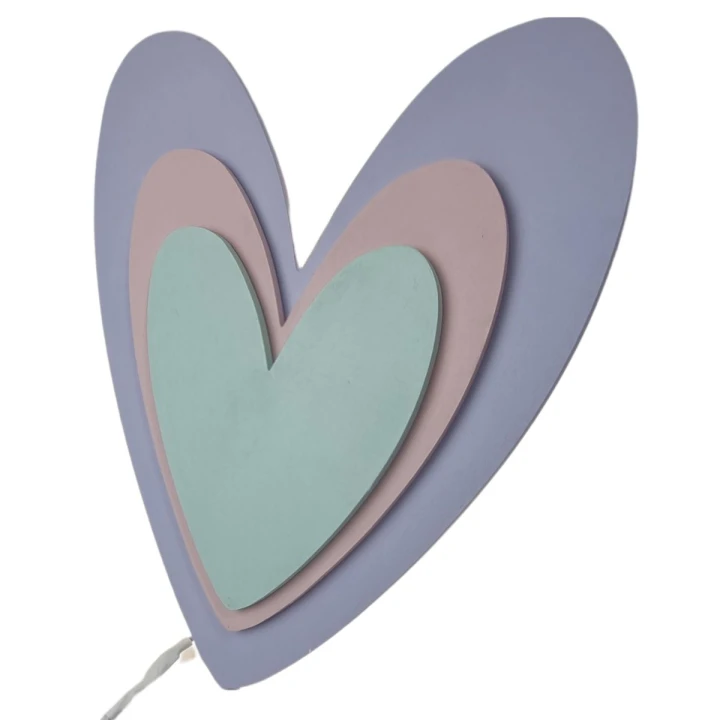 drewniana lampka LED serce tęczowe pastelowe kolory