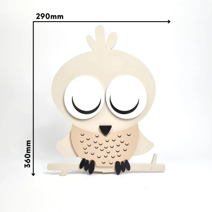 drewniana lampka LED sowa do pokoju dziecka - wymiary