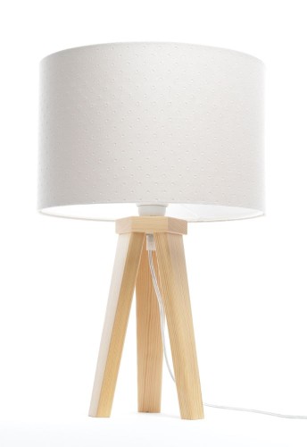 Lampka na biurko Jasmin kremowa z drewnianą podstawą