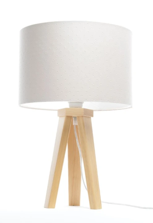 Lampka na biurko Jasmin kremowa z drewnianą podstawą