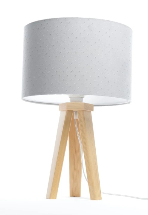 Ręcznie robiona lampka Jasmin szara z drewnianą podstawą