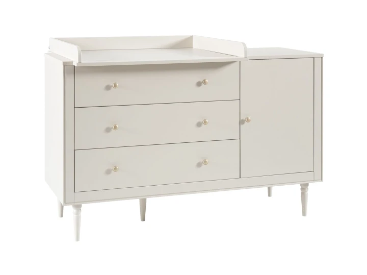 Komoda Petite szampańska z trzema szufladami i szafką oraz demontowalną nakładką do przewijania