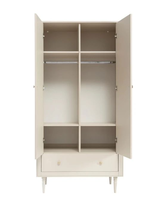 Szafa dwudrzwiowa Petite w kolorze szampańskim z półkami i drążkami