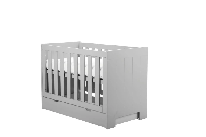 Łóżeczko dziecięce Calmo 120×60 szare z szufladą na pościel