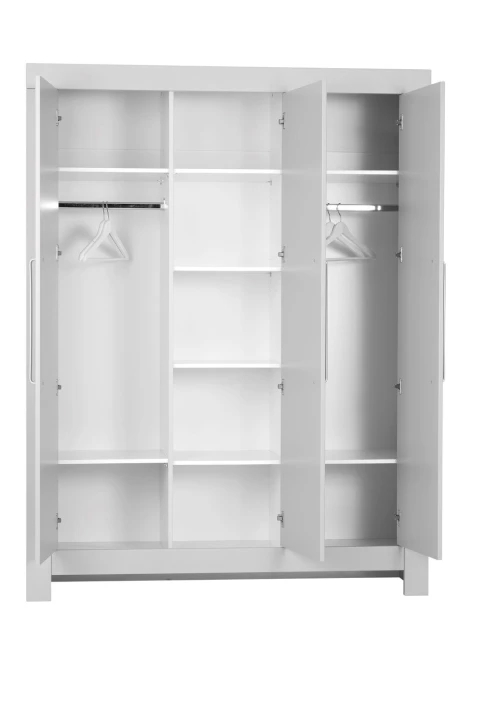 Szafa trzydrzwiowa Calmo szara z półkami i drążkami na ubrania