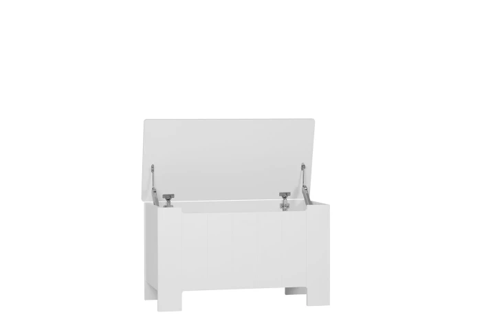 Biała skrzynia Calmo z bezpiecznym siłownikiem