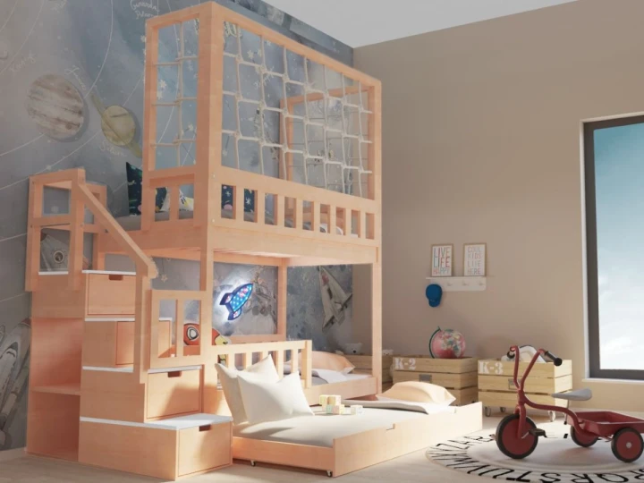Łóżko piętrowe dziecięce dostępne w trzech rozmiarach i różnych kolorach