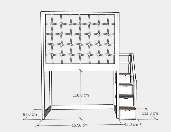wymiary łóżka na antresoli 80x160 cm