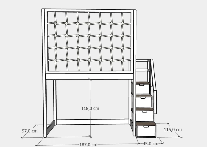 wymiary łóżka na antresoli 90x180 cm