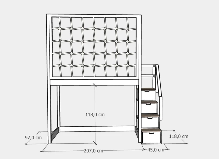 wymiary łóżka na antresoli 90x200 cm