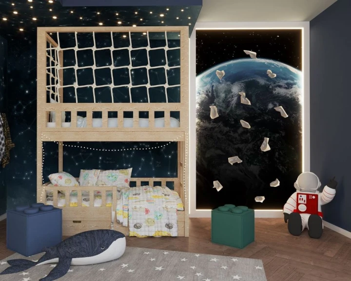 Młodzieżowe łóżko piętrowe w stylu skandynawskim z drabinką