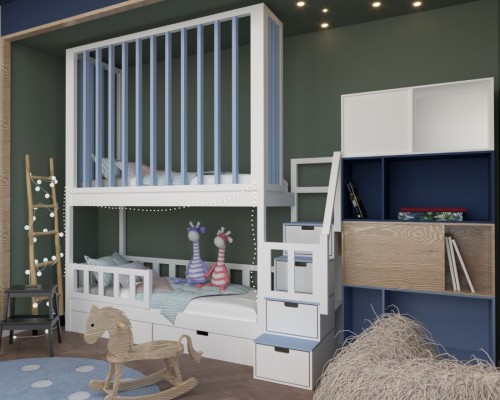 Białe łóżko piętrowe 90x200 z lamelami i szufladami pod łóżkiem