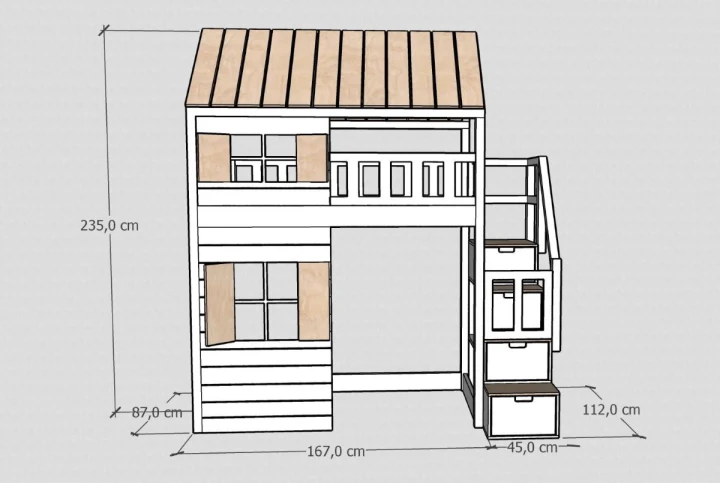 wymiary łóżka domku antresoli 80x160 cm
