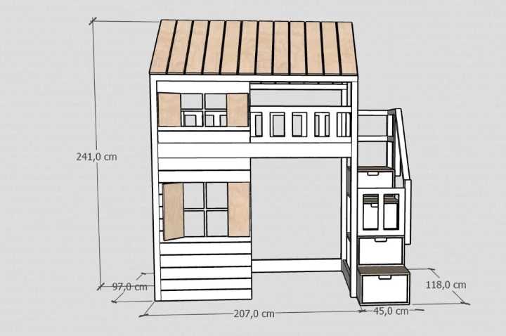 wymiary łóżka domku antresoli 90x200 cm
