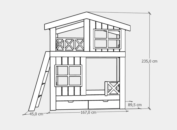 Wymiary piętrowego łóżka domku 80x160