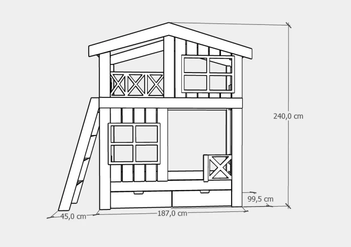 Wymiary piętrowego łóżka domku 90x180
