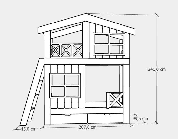 Wymiary piętrowego łóżka domku 90x200
