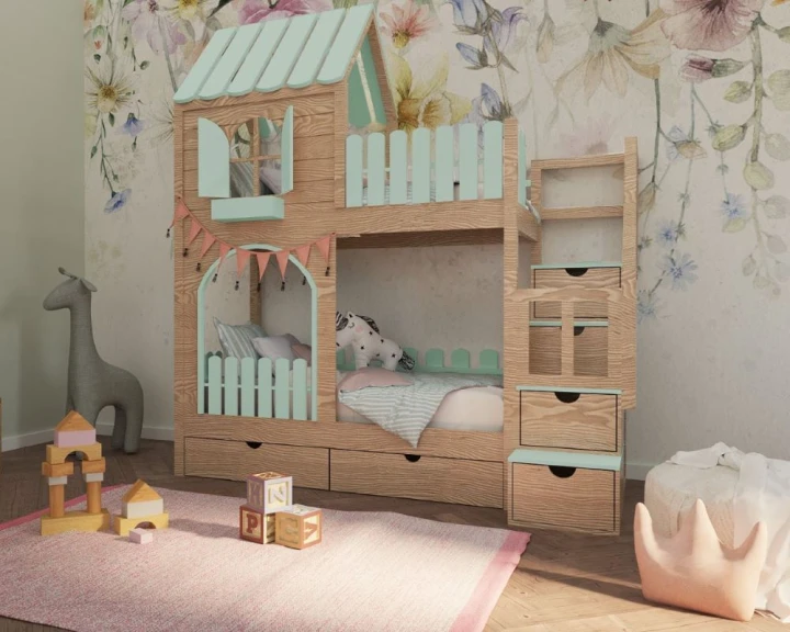 praktyczne łóżko piętrowe domek dla dziecka z dodatkowym spaniem