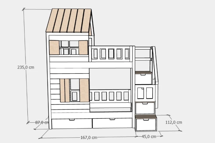wymiary łóżka piętrowego ze schodami 80x160