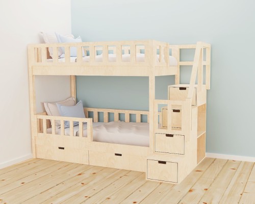 łóżko piętrowe dla nastolatków ze schodami i szufladami