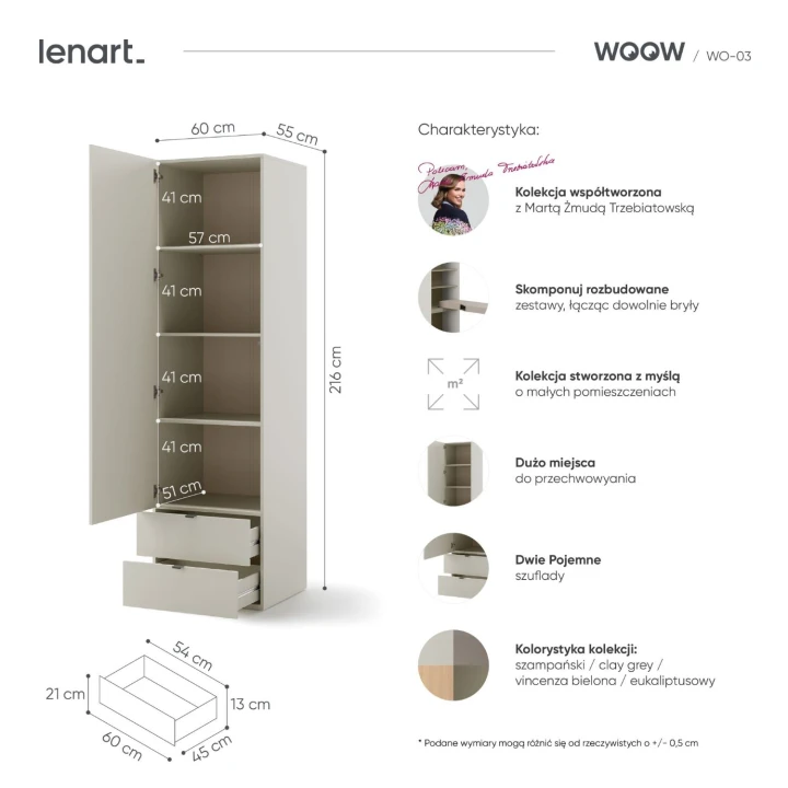 Detale i wymiary szafy młodzieżowej WOOW