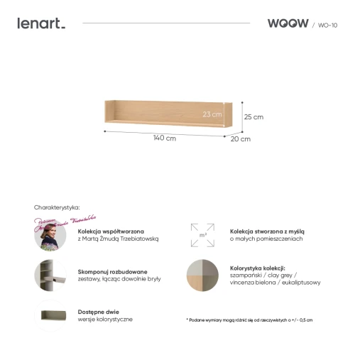 Półka wisząca WOOW jasny dąb 140×20 cm – wymiary i detale