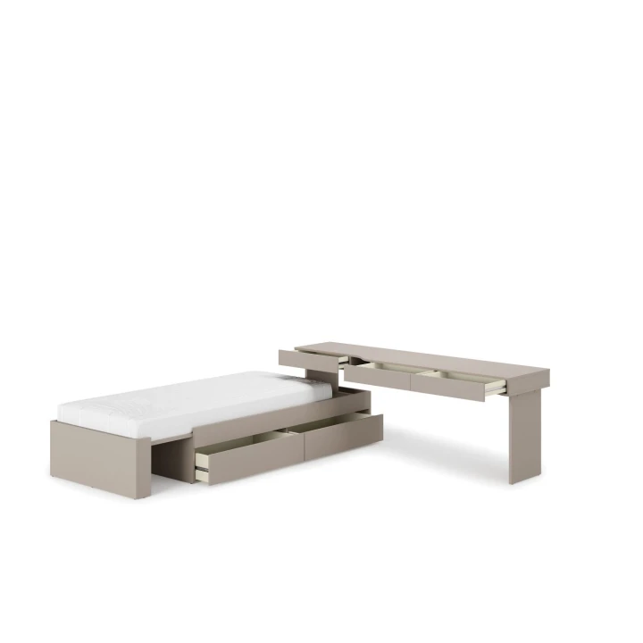 Nowoczesne łóżko z biurkiem WOOW – wersja prawa, idealna do niewielkich wnętrz