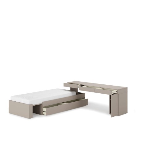 Zestaw mebli WOOW – szare łóżko z biurkiem i szafką do pokoju nastolatka