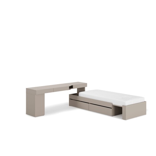 Łóżko z biurkiem i szafką WOOW lewe – zestaw mebli młodzieżowych w kolorze szarym