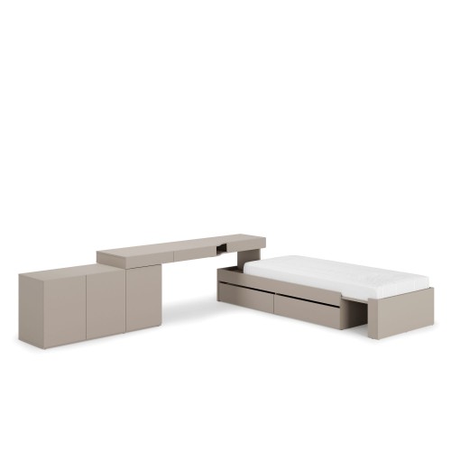 Łóżko z biurkiem i szafkami WOOW lewe – zestaw mebli modułowych do pokoju młodzieżowego