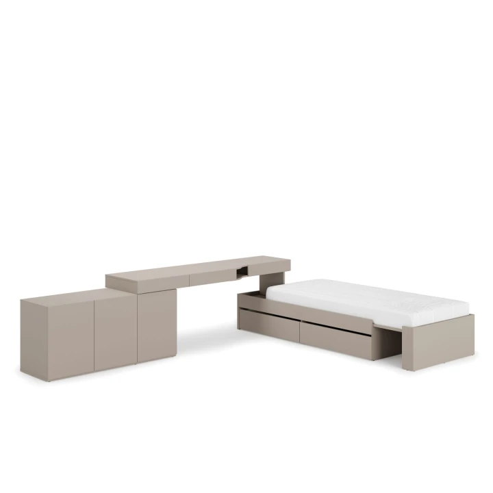 Łóżko z biurkiem i szafkami WOOW lewe – zestaw mebli modułowych do pokoju młodzieżowego